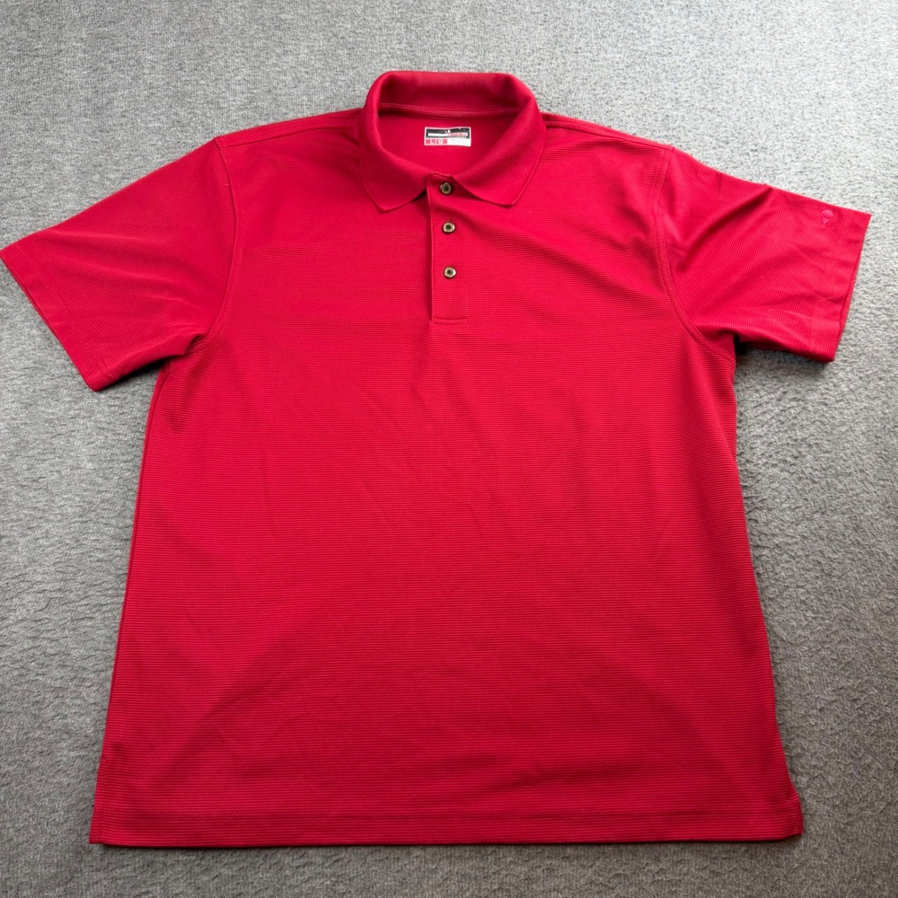 Grand‎ Slam Performance Polo Shirt Men's Large Red Ribbed Short Sleeve Golf Tee